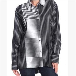 Current Elliot The Allen Stripe Colorblock Oversized Button Up Shirt